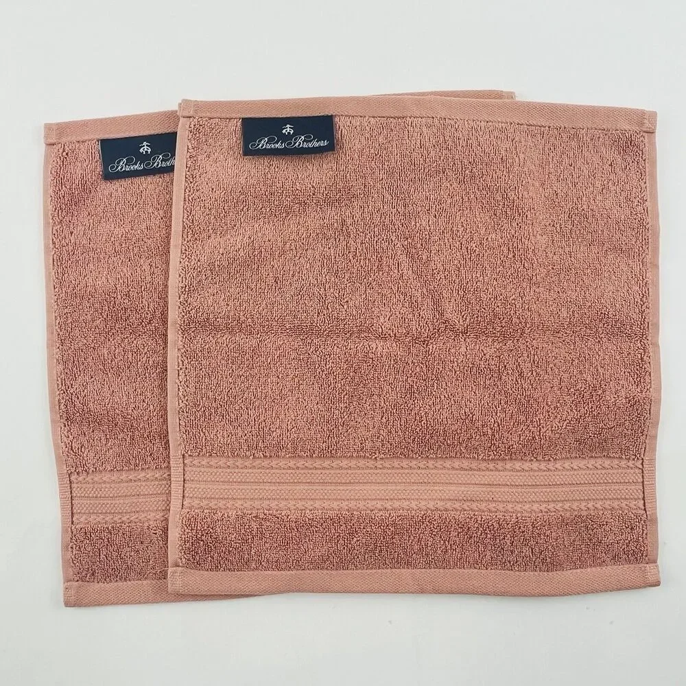 2 Brooks Brothers Turkish Wash Cloths Orange Peach Pink Color Zero Twist Cotton